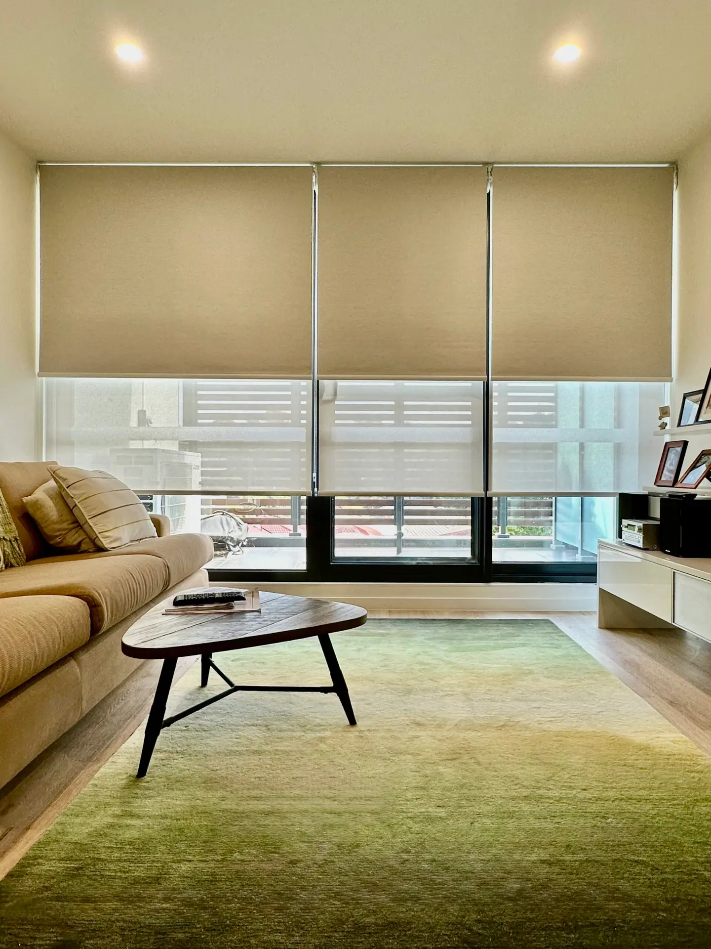 Double | Dual Roller Blinds for an apartment | balcony sliding door.