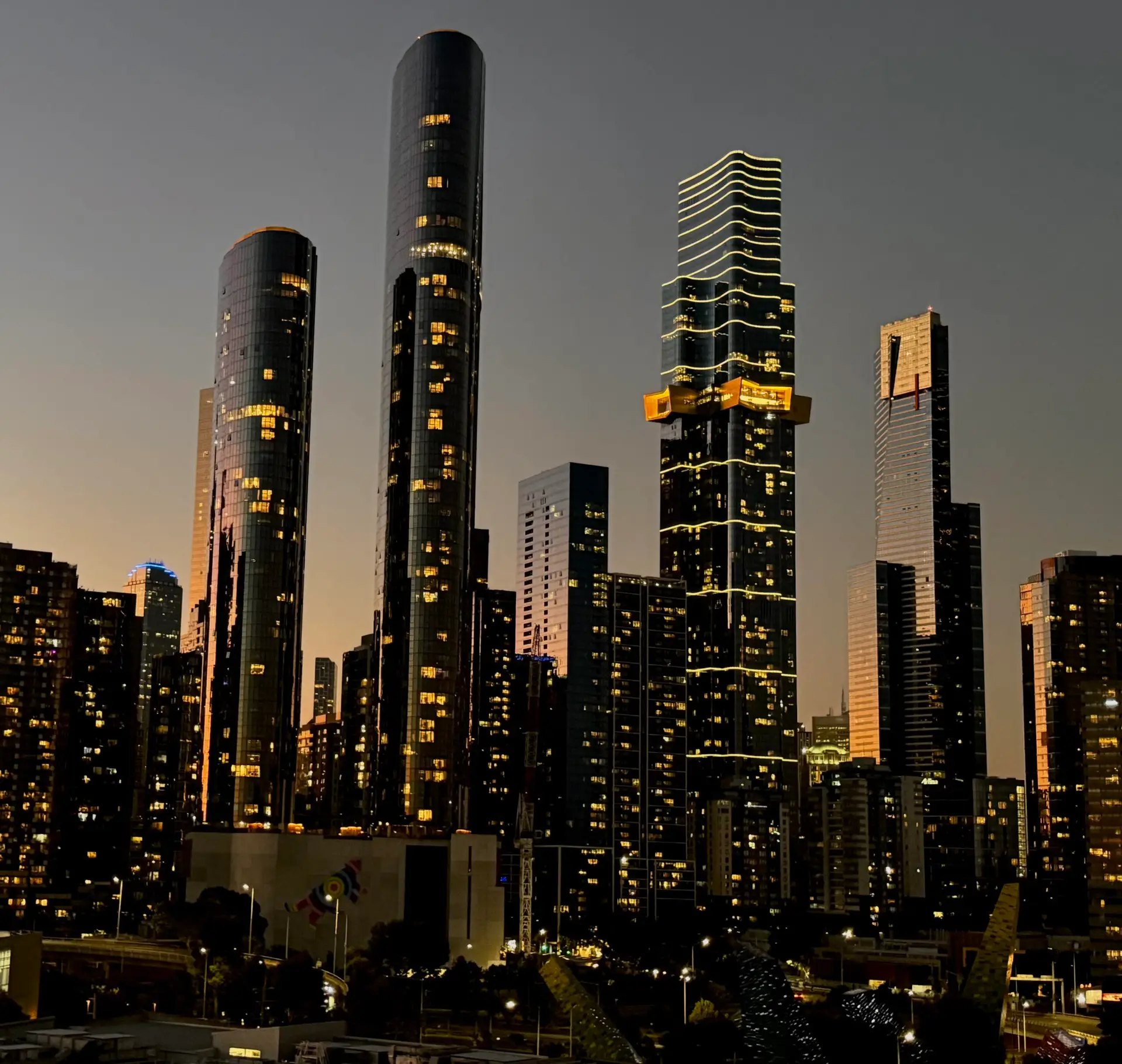 Melbourne City Skyline by night.