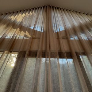S-Fold Wave Style Sheer Curtains for an A-Frame Bedroom